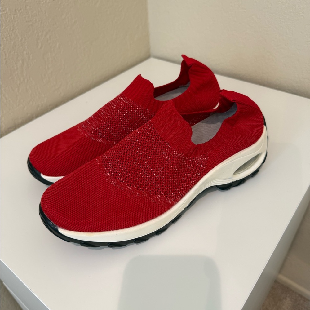 Red Slip-On Knit Sneakers